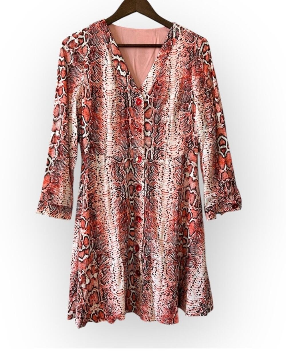 JNSQ Delia Shirt Dress Belted Salmon + Snakeskin Size 4 NWT